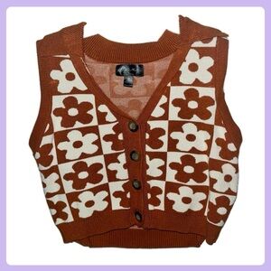 Brown & White Floral Sweater Vest